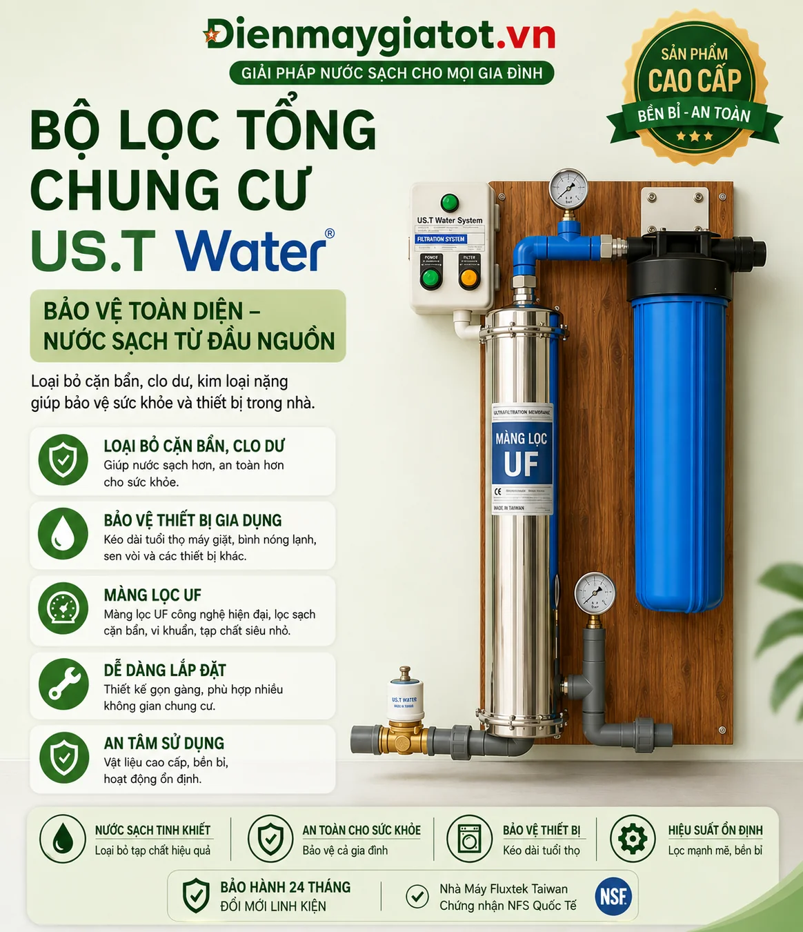 Bộ lọc tổng Chung Cư US.T Water - Đỉnh cao lõi lọc Taiwan * USA 